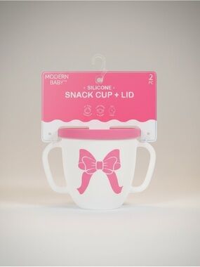 Modern Baby Silicone Snack Cup w/ Lid Pink Bow Toddler Cup (NEW)